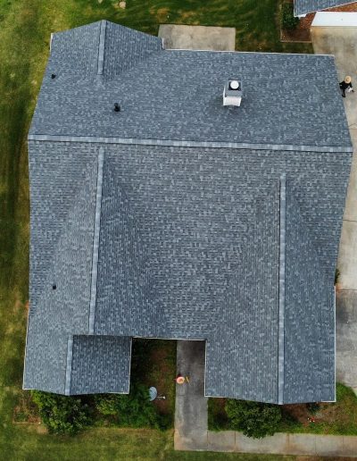 Charcoal shingle roof top-down aerial view showing clean lines
