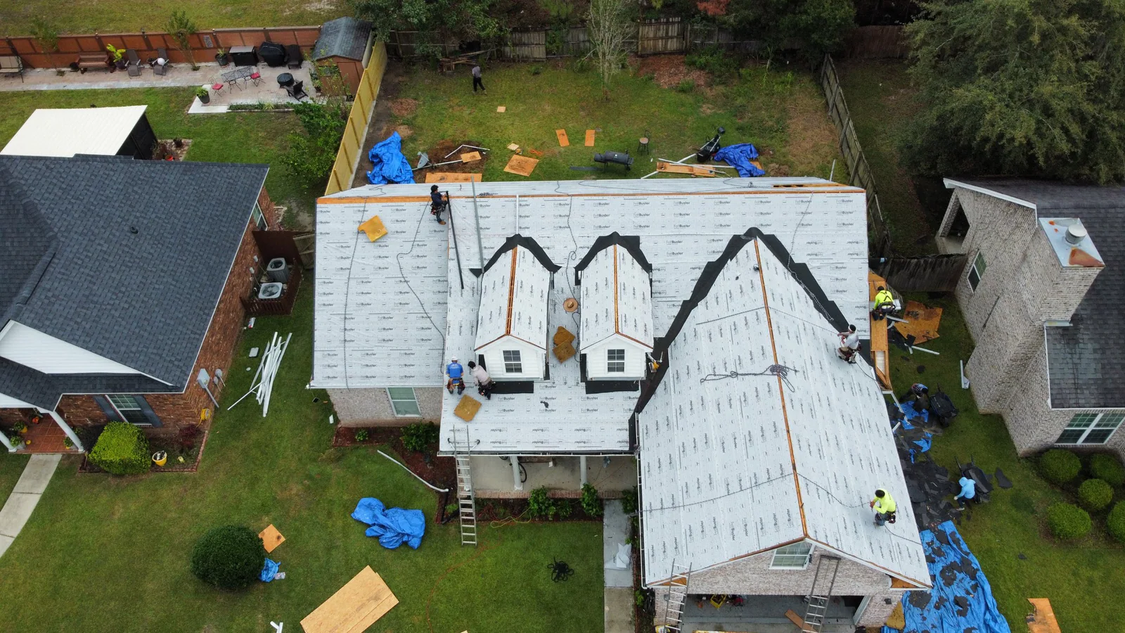 Roof work in progress on a real Denali project in Savannah, GA